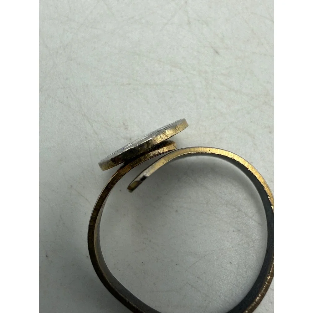 Vtg Gold Tone Enamel Flower Bypass Ring Colorful Geometric Starburst Size 7.5